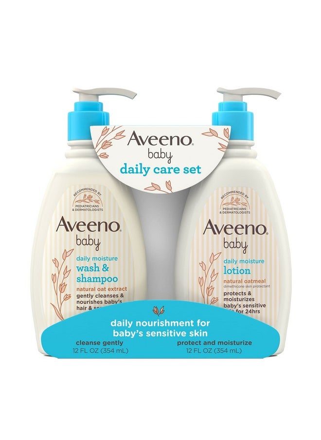 Aveeno Baby Daily Care Gift Set With Oat Extract & Prebiotic Oat, Contains Daily Moisturizing Body Lotion & Gentle 2-In-1 Baby Bath Wash & Shampoo, Hypoallergenic & Paraben-Free, Two Pack  - Image 1
