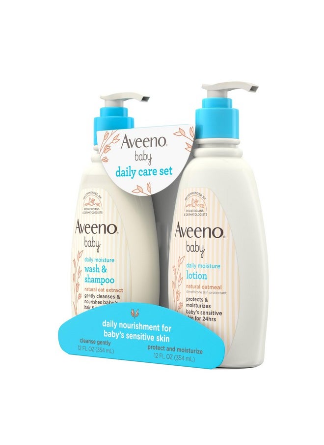 Aveeno Baby Daily Care Gift Set With Oat Extract & Prebiotic Oat, Contains Daily Moisturizing Body Lotion & Gentle 2-In-1 Baby Bath Wash & Shampoo, Hypoallergenic & Paraben-Free, Two Pack  - Image 2