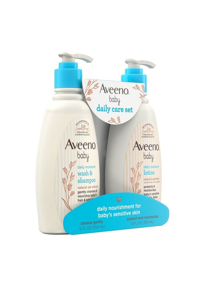 Aveeno Baby Daily Care Gift Set With Oat Extract & Prebiotic Oat, Contains Daily Moisturizing Body Lotion & Gentle 2-In-1 Baby Bath Wash & Shampoo, Hypoallergenic & Paraben-Free, Two Pack  - Image 5