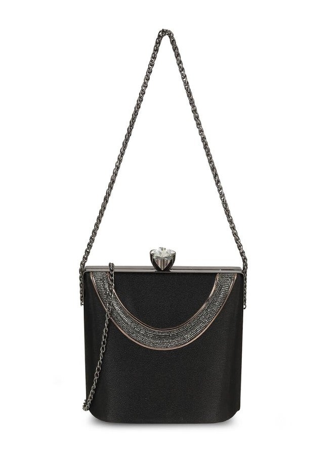 Metro Women's Black Stylish Faux Leather Party Clutch (38-134) - Image 1