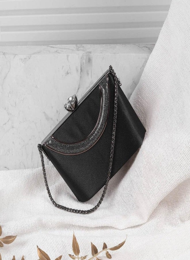 Metro Women's Black Stylish Faux Leather Party Clutch (38-134) - Image 2