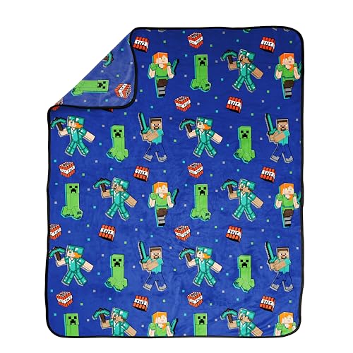 Jay Franco Minecraft Plush Throw Blanket - Measures 50 x 60 Inches - Kids Super Soft Blue Fleece Bedding, Features Creeper - Image 5