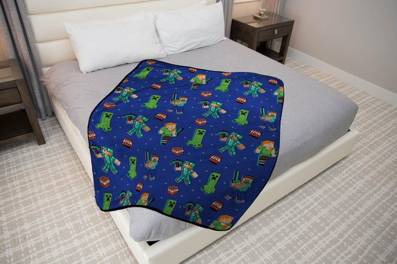 Jay Franco Minecraft Plush Throw Blanket - Measures 50 x 60 Inches - Kids Super Soft Blue Fleece Bedding, Features Creeper - Image 4