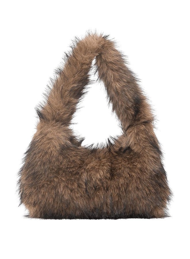 SHENHE Women's Fuzzy Faux Fur Crescent Shoulder Bag Plush Purse Underarm Handbag Hobo Tote Brown One Size - Image 1