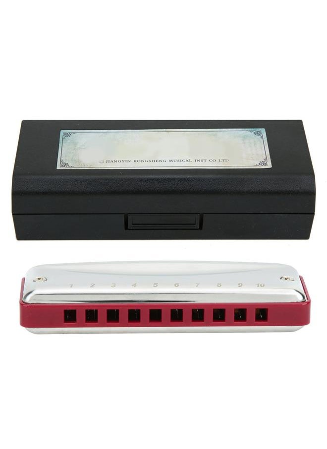 Thoraya Blues Harmonica 10‑Hole Mouthorgan C Key Stainless Steel Cover Small Cute Portable Gifts(Red )  - Image 1