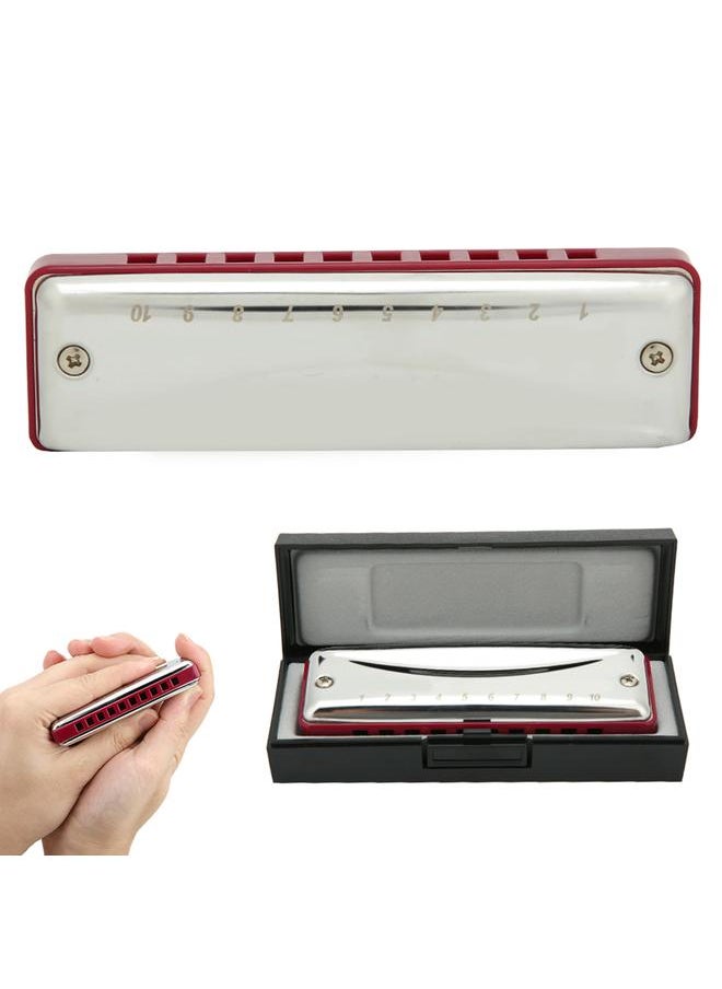 Thoraya Blues Harmonica 10‑Hole Mouthorgan C Key Stainless Steel Cover Small Cute Portable Gifts(Red )  - Image 3