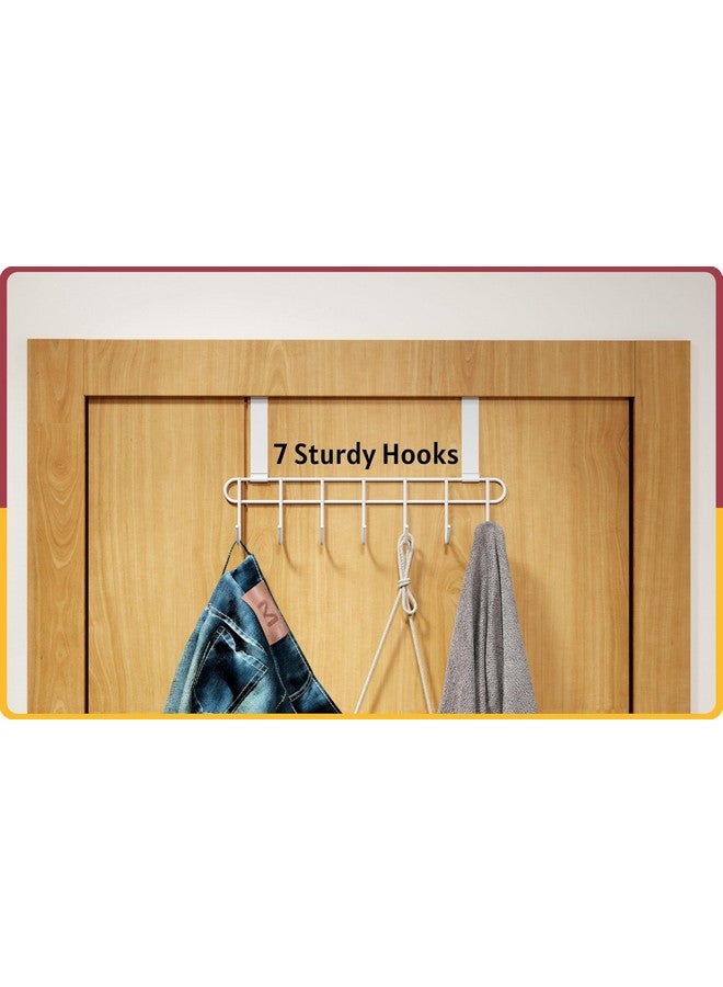 Amiraj Multi-Alloy Steel Over-The-Door Hook Hanger Rack | No Drilling Required, 7 Hooks for Bedroom, Bathroom & Kitchen Doors | Hanging Organizer, White (Pack of 1) - Image 2