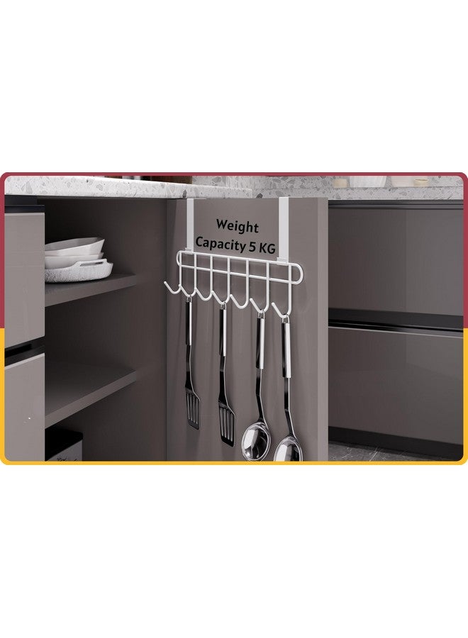 Amiraj Multi-Alloy Steel Over-The-Door Hook Hanger Rack | No Drilling Required, 7 Hooks for Bedroom, Bathroom & Kitchen Doors | Hanging Organizer, White (Pack of 1) - Image 5
