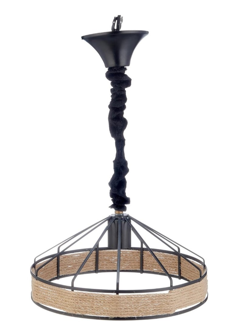 Modern Round Pendant Chandelier Black & Linen  - Image 1