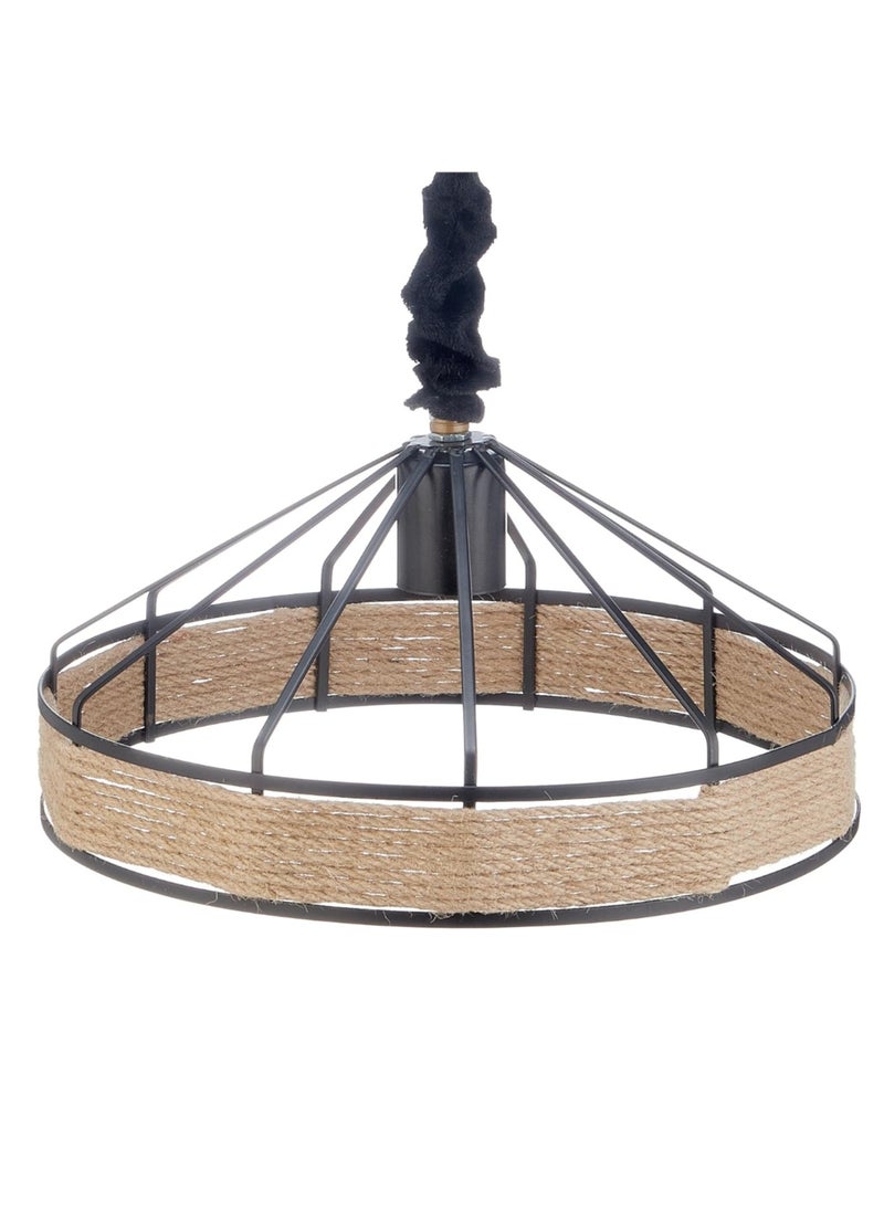Modern Round Pendant Chandelier Black & Linen  - Image 2