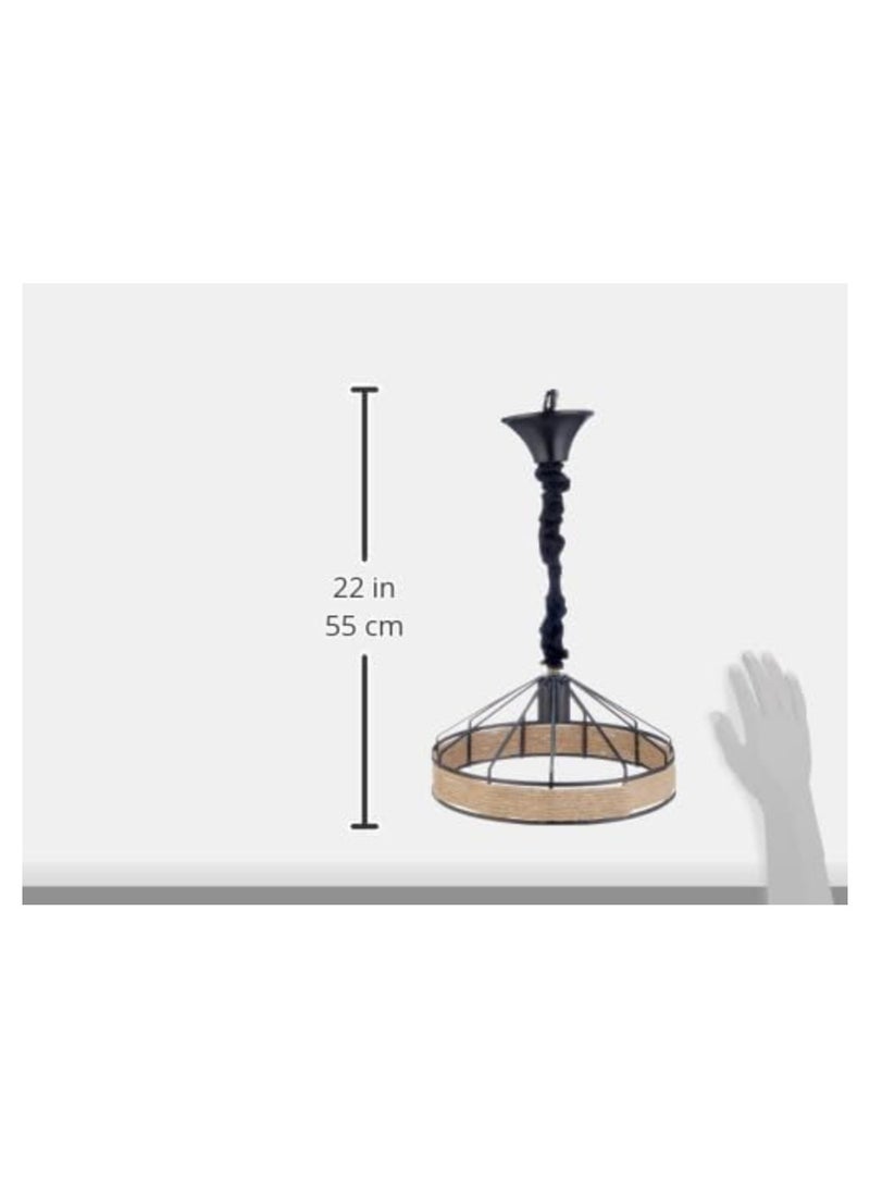 Modern Round Pendant Chandelier Black & Linen  - Image 3