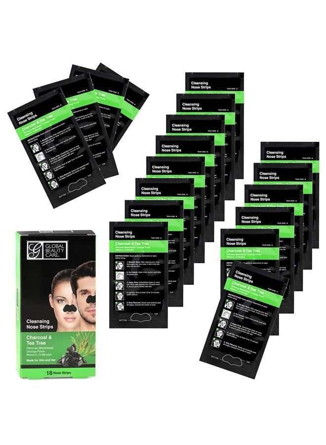 Global Beauty Care 18 Nose Cleansing Strips of Activated Charcoal & Tea Tree Nose Strips For Blackheads Removal Charcoal Blackhead Remover Strips - 18 Ct - Image 2