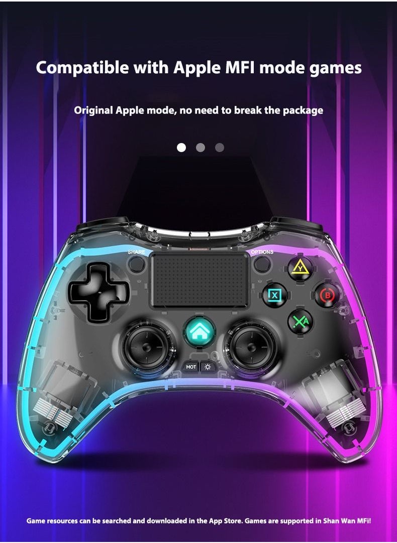 Lommyka - DualShock 4 Wireless Controller Bluetooth For Sony PlayStation 4 Multiple Connections Compatible With PS4 PS5 Switch PC Android IOS And Other Platforms RGB Ambient Light Controller  Black - Image 1