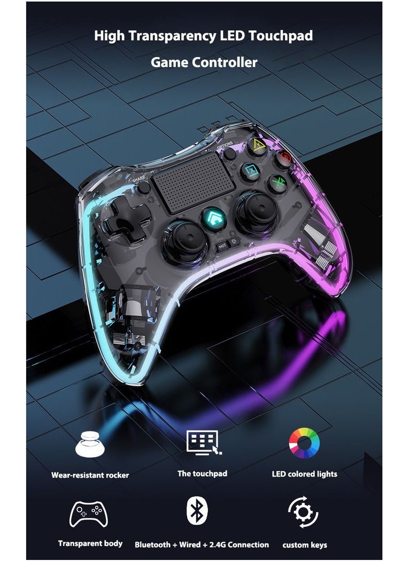 Lommyka - DualShock 4 Wireless Controller Bluetooth For Sony PlayStation 4 Multiple Connections Compatible With PS4 PS5 Switch PC Android IOS And Other Platforms RGB Ambient Light Controller  Black - Image 1