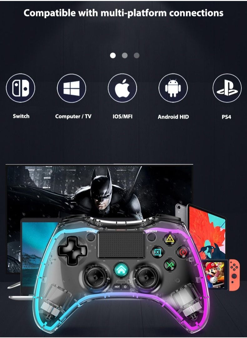 Lommyka - DualShock 4 Wireless Controller Bluetooth For Sony PlayStation 4 Multiple Connections Compatible With PS4 PS5 Switch PC Android IOS And Other Platforms RGB Ambient Light Controller  Black - Image 1