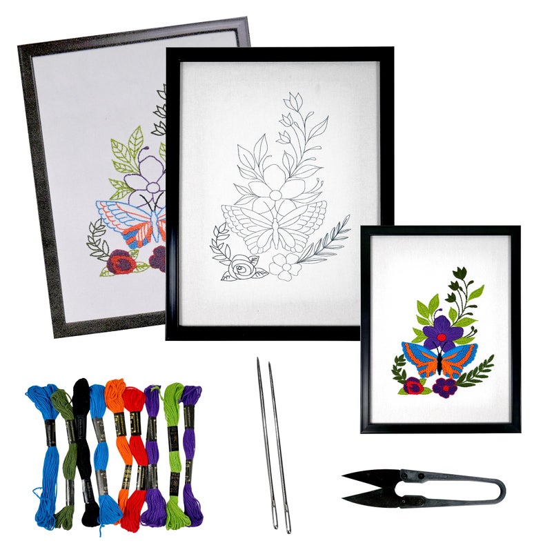 picknMAKE Framed Embroidery Kit for Beginners, Cross Stitch Embroidery Kit, Hand Embroidery Kit for Adults, DIY Home Decor Items for Living Room, Show Pieces for Home Decor, All Material Included - Image 1