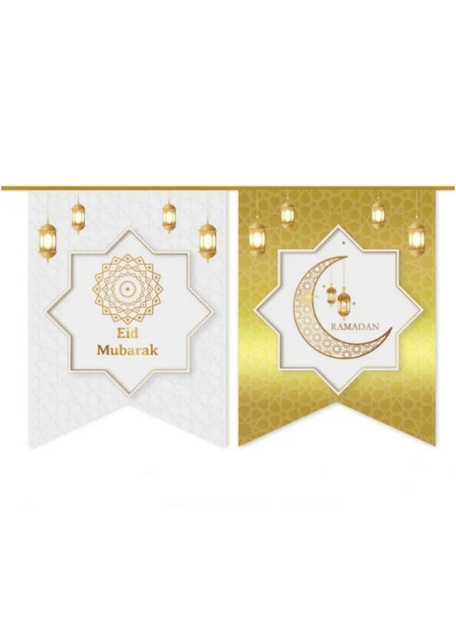 general Paper banners hanging with the words “Eid Mubarak Ramadan Kareem,” festive home decorations for Islamic celebrations and family gatherings - Image 5