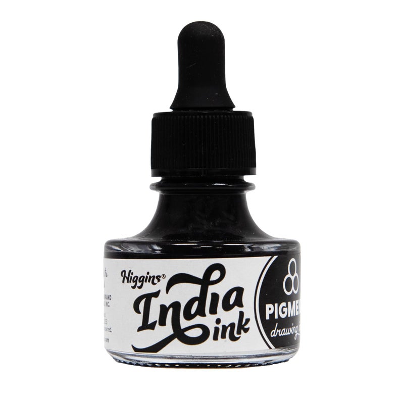 Higgins Black India Pigmented Drawing Ink  for Artists and Students  1 oz Glass Bottle HIG44201