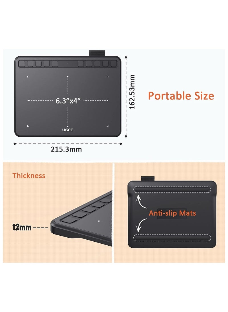 Ugee S640 Graphics Drawing Tablet 6.3 x 4 Inch – Digital Art Pad with Battery-Free Stylus, 8192 Pressure Levels, Tilt Support & 10 Express Keys for Mac, Windows, and Android - Image 5
