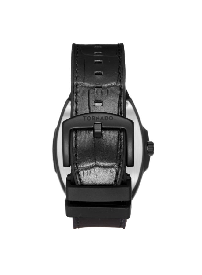 TORNADO Men's Leather-rubber fusion straps (genuine leather on top, rubber underside) Analog Watch T25301-BLBB - 44 mm - Image 3