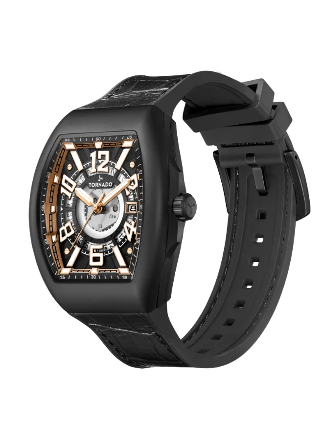 TORNADO Men's Leather-rubber fusion straps (genuine leather on top, rubber underside) Analog Watch T25301-BLBB - 44 mm