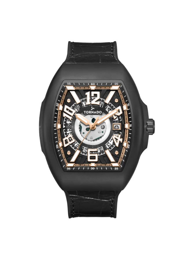 TORNADO Men's Leather-rubber fusion straps (genuine leather on top, rubber underside) Analog Watch T25301-BLBB - 44 mm