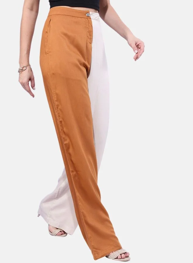 Freehand Women Flared Colourblocked Mid-Rise Pants