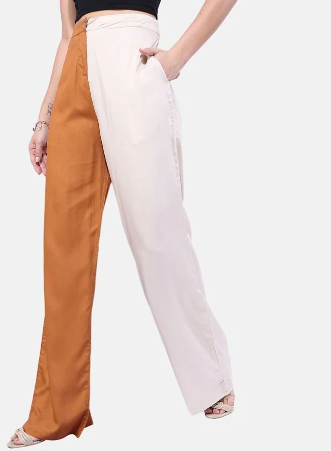 Freehand Women Flared Colourblocked Mid-Rise Pants