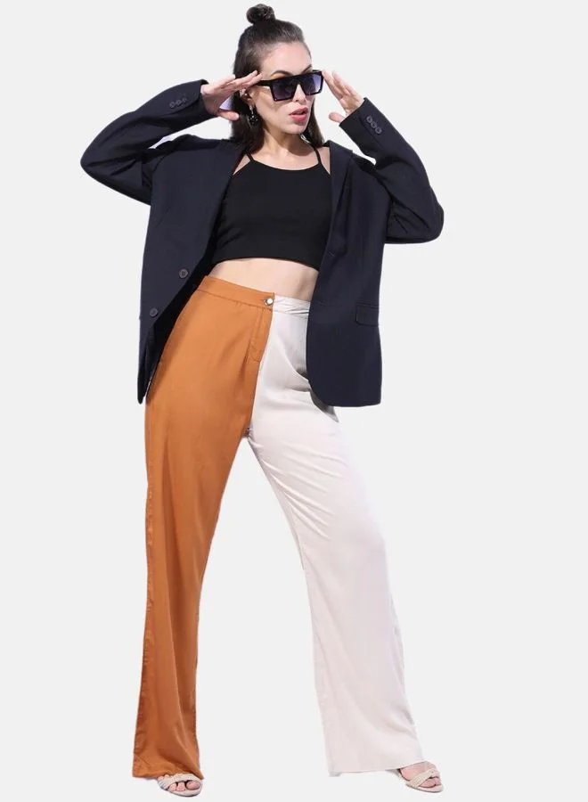 Freehand Women Flared Colourblocked Mid-Rise Pants