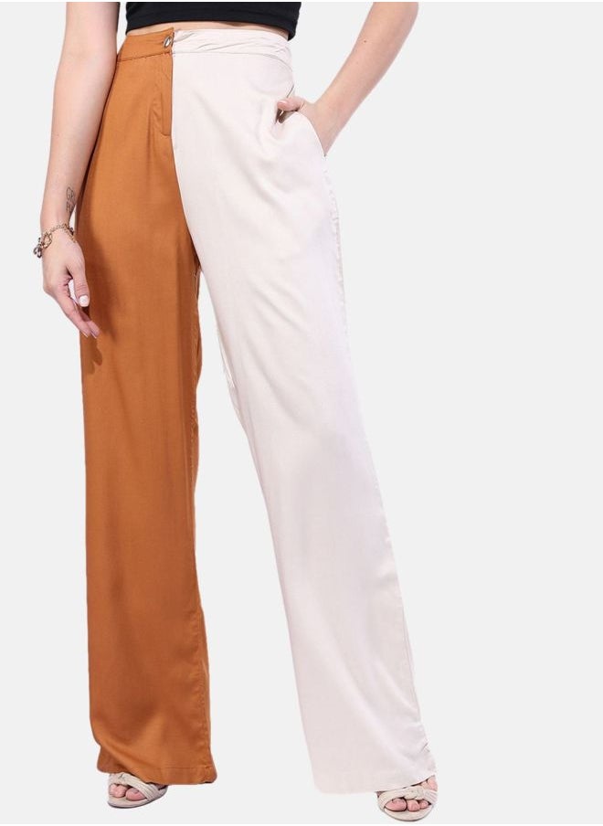 Freehand Women Flared Colourblocked Mid-Rise Pants  - Image 1