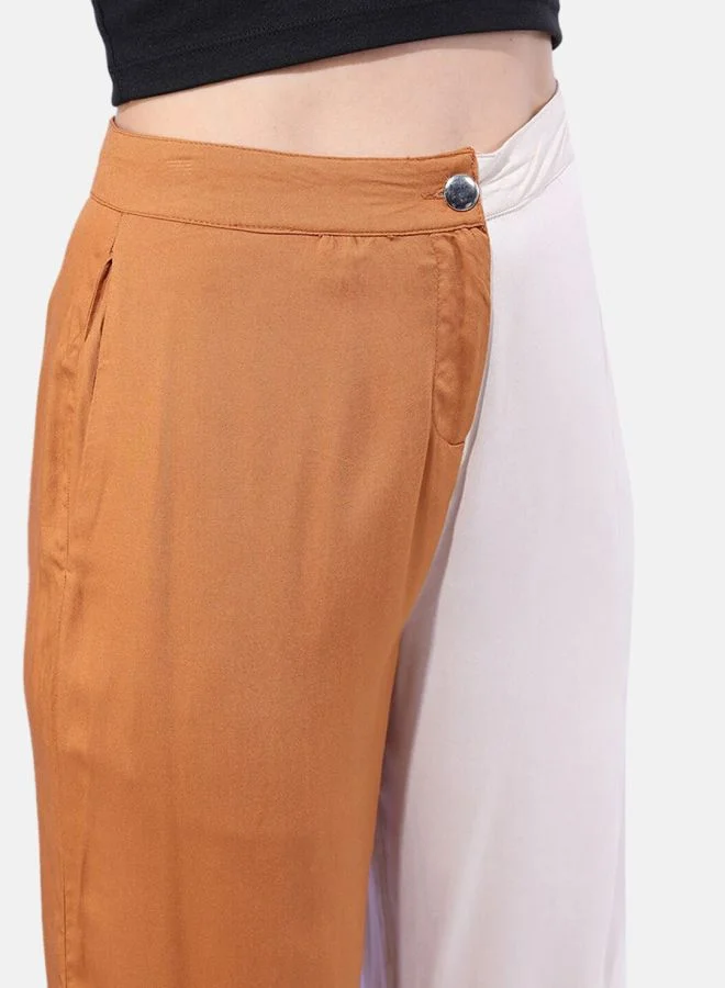 Freehand Women Flared Colourblocked Mid-Rise Pants