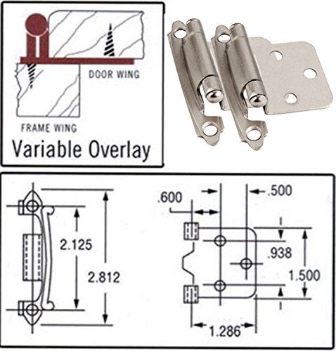 Cosmas 25 Pair Pack - Cosmas 17139-SN Satin Nickel Hinge Variable Overlay [17139-SN] - 50 Total Hinges - Image 2