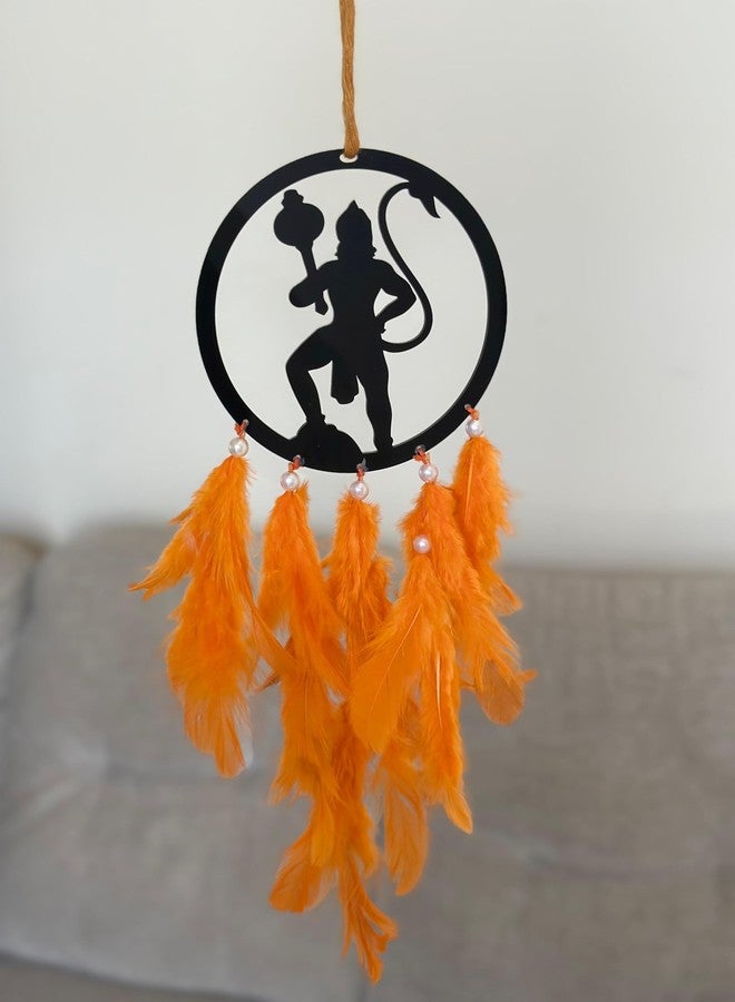 Agam Decors - 3.5” Dreamcatchers - Hanuman with Orange Feathers - Dreamcatcher for Cars | Home | Wall Hangings | Home Décor | Handmade Dreamcatcher for Bedroom | Balcony - Image 1