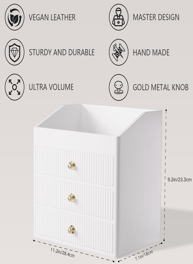 LADSTAG Vanity Organizers,Luxury Skincare Organizer with 3 Tier Drawers,Beige White Large Capacity Cosmetic Organizer Countertop for Makeup Brush,Dresser,Bedroom,Bathroom,Mom Gifts,Mom Birthday Gifts - Image 5