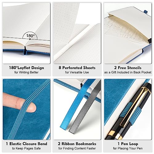 OFFIGIFT Dotted Journal Notebook, B5 Hardcover Bullet Notebook, 312 Numbered Pages Leather Notebook, 100gsm No Bleed Paper Dot Grid Notebook with Index Pages for Women Men, 7.6'' X 10'', Blue - Image 2