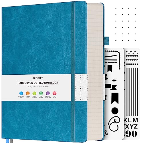 OFFIGIFT Dotted Journal Notebook, B5 Hardcover Bullet Notebook, 312 Numbered Pages Leather Notebook, 100gsm No Bleed Paper Dot Grid Notebook with Index Pages for Women Men, 7.6'' X 10'', Blue - Image 1