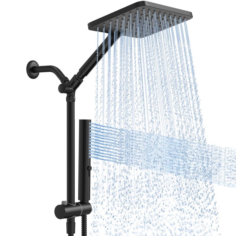 Hombeter High Pressure Rain Shower Head with Handheld Combo, 10 Inch Square Rainfall Showerhead, Adjustable Slide Bar Dual Shower System, 3 Spray Modes, 59" Stainless Steel Hose, Matte Black - Image 1