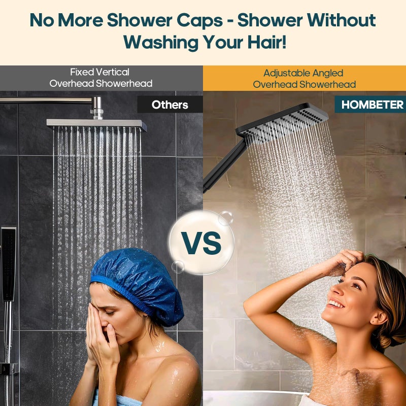 Hombeter High Pressure Rain Shower Head with Handheld Combo, 10 Inch Square Rainfall Showerhead, Adjustable Slide Bar Dual Shower System, 3 Spray Modes, 59" Stainless Steel Hose, Matte Black - Image 4