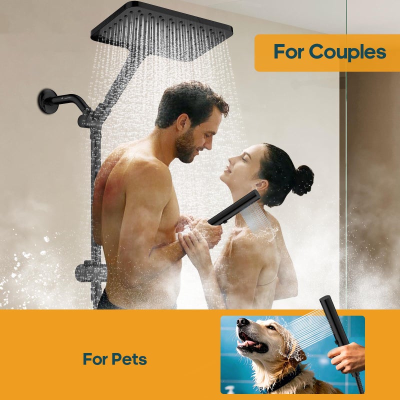 Hombeter High Pressure Rain Shower Head with Handheld Combo, 10 Inch Square Rainfall Showerhead, Adjustable Slide Bar Dual Shower System, 3 Spray Modes, 59" Stainless Steel Hose, Matte Black - Image 3