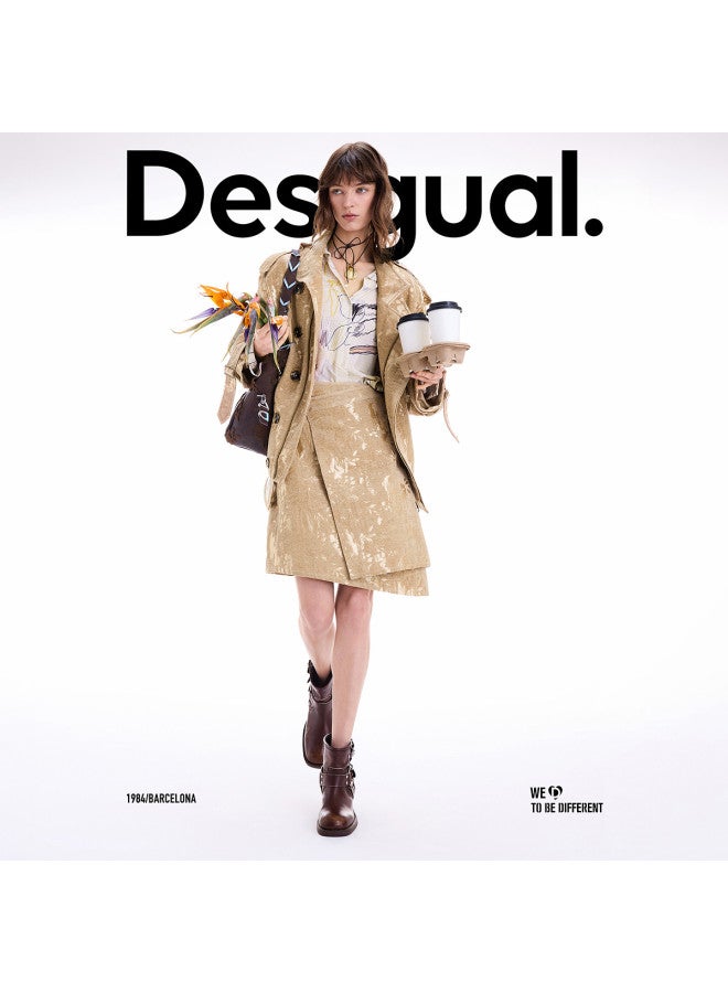 DESIGUAL موضة إسبانية فاخرة 25 وصول جديد خريف/شتاء تنورة ميدي على شكل مئزر غير متساوي - Image 3
