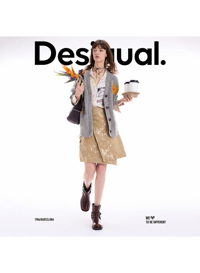 DESIGUAL موضة إسبانية فاخرة 25 وصول جديد خريف/شتاء تنورة ميدي على شكل مئزر غير متساوي - Image 5