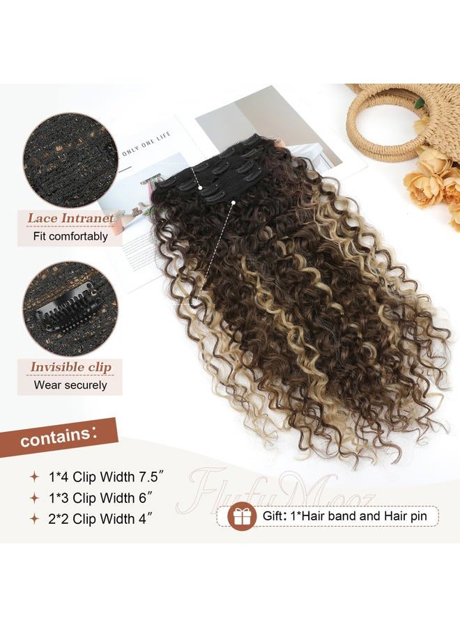 Flufymooz Clip in Hair Extensions, FLUFYMOOZ 4PC 100％ Pure Protein Silk Hair Extensions Long Soft Natural Hairpiece 20 Inch Curly Hair Extension for Women (Medium Brown Ash Blonde Highlight) - Image 4