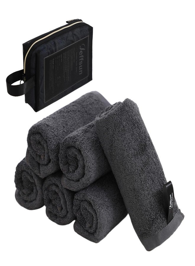 JEFFSUN Face Towels 6 Pack with Travel Toiletry Bag, Reusable Washable Makeup Wash Cloths Set, Fast Dry Easy to Rinse Grey Face Washcloths, Super Soft & Skin Friendly 10''x10'' Small Facial Cleansing Cloth - Image 1