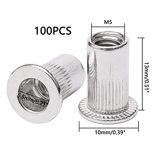 JIUWU 100 Pcs M5 5 mm Flat Head Aluminum Rivet Nut Blind Insert Nut - Image 4