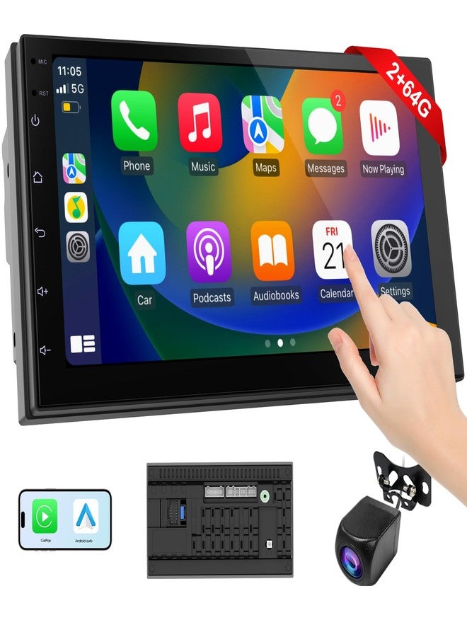 Haudio Wireless CarPlay Screen for Car & Android Auto Head Unit - Touchscreen 7 Inch Double Din Car Stereo with Backup Camera for All Cars (2+64GB) - Image 2