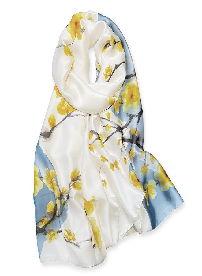 وشاح ساتان كبير كريمي اللون للنساء، أوشحة حريرية مستطيلة الشكل للرقبة مناسبة لأعياد الميلاد والكريسماس، مع تغليف هدايا (النمط 22) - Image 1