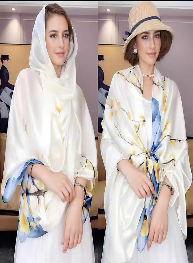 وشاح ساتان كبير كريمي اللون للنساء، أوشحة حريرية مستطيلة الشكل للرقبة مناسبة لأعياد الميلاد والكريسماس، مع تغليف هدايا (النمط 22) - Image 3