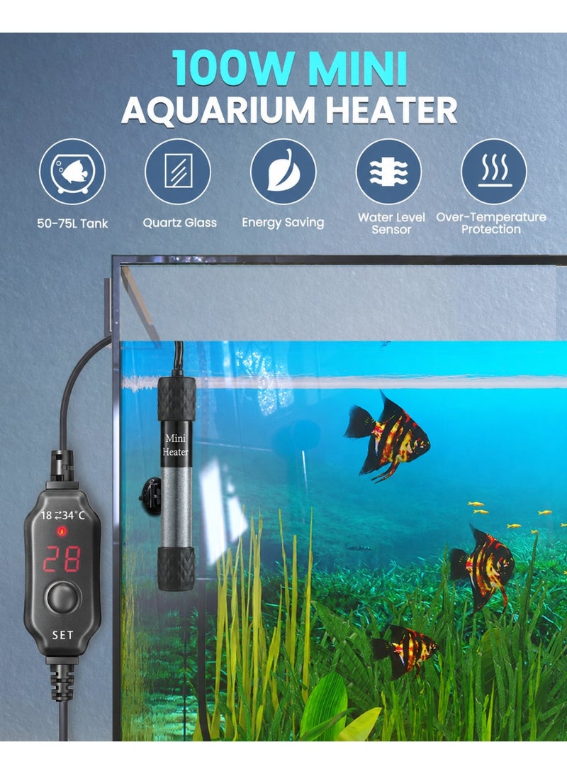 WALALLA 100W Fish Tank Heater, Mini Submersible Digital Aquarium Heater with Thermometer, External Temperature Controller, 50-70Liter Turtle Tank Heater for Betta Fish, Frogs,Newts,Turtles - Image 2
