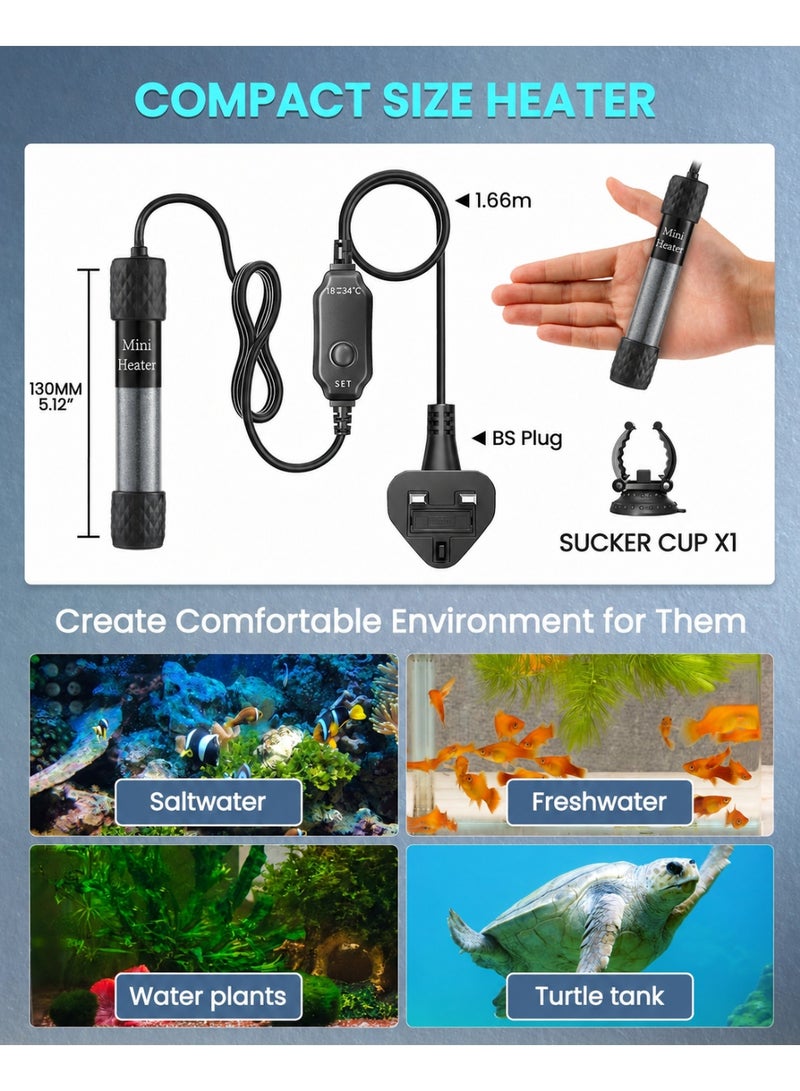 WALALLA 100W Fish Tank Heater, Mini Submersible Digital Aquarium Heater with Thermometer, External Temperature Controller, 50-70Liter Turtle Tank Heater for Betta Fish, Frogs,Newts,Turtles - Image 3