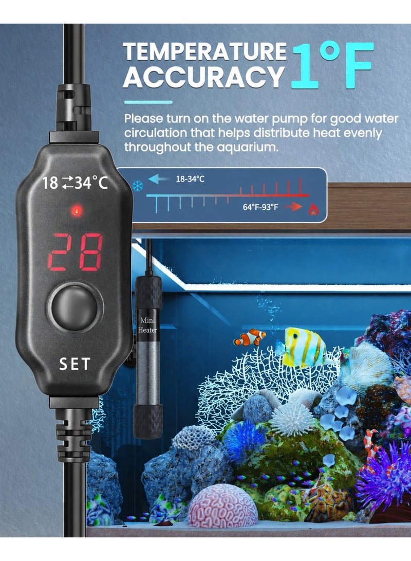 WALALLA 100W Fish Tank Heater, Mini Submersible Digital Aquarium Heater with Thermometer, External Temperature Controller, 50-70Liter Turtle Tank Heater for Betta Fish, Frogs,Newts,Turtles - Image 4